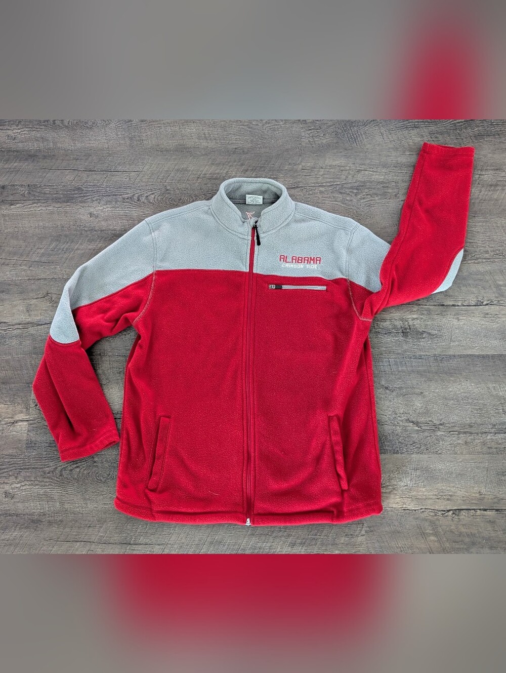 Alabama Crimson Tide Red Gray Stadium Athletic Fleece Full Zip Jacket Mens Large